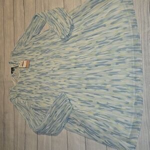 Halogen Abstract Print Pleated Long Sleeve Mini Dress White & Green Size M NWT